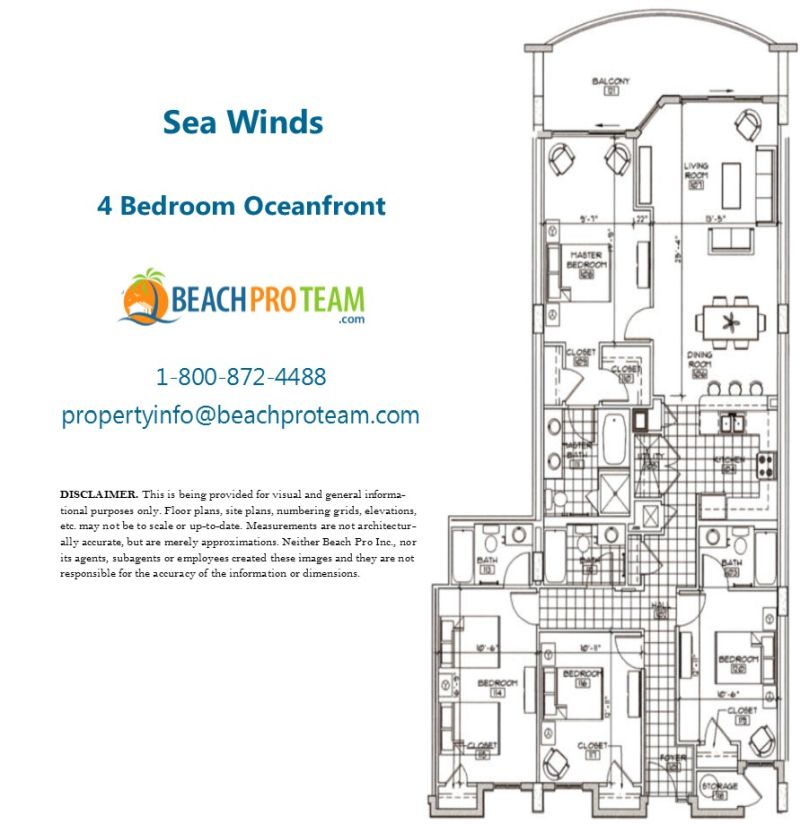 Sea Winds Floor Plan D - 4 Bedroom Oceanfront